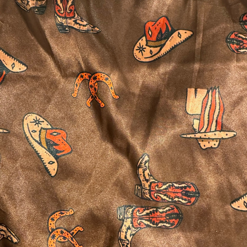 Size M western inspired brown satin camisole/tank cowboy hat boot print - Picture 9 of 10